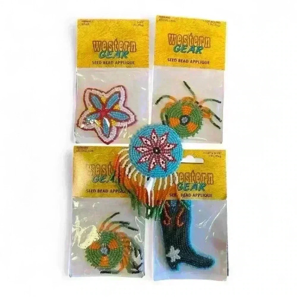 Lot of 5 Western Gear seed beads appliqué patches - Picture 2 of 7